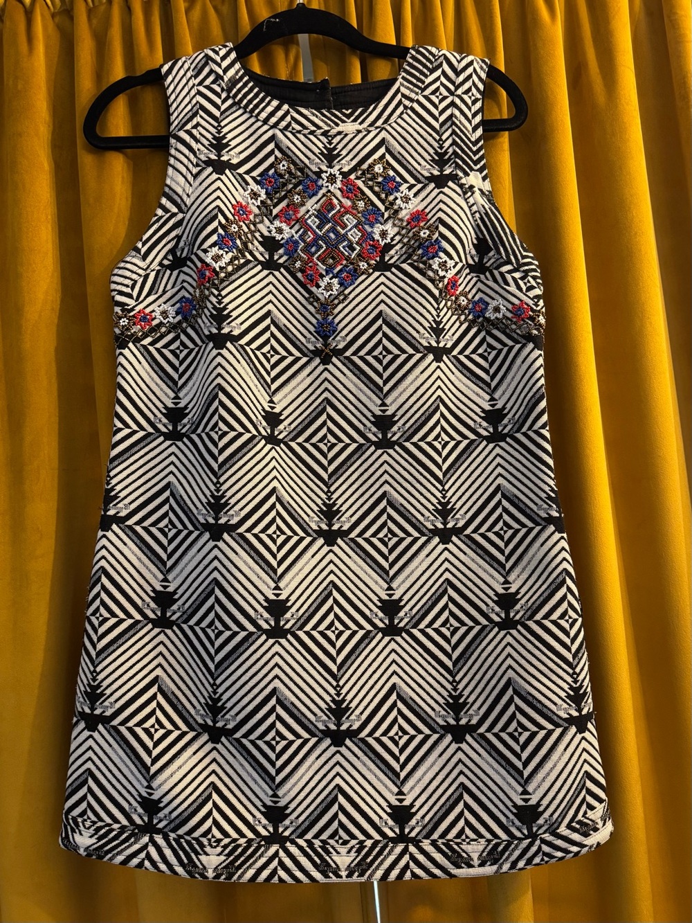 ⭐️Free People⭐️ Black & White Geometric Beaded Shift Dress